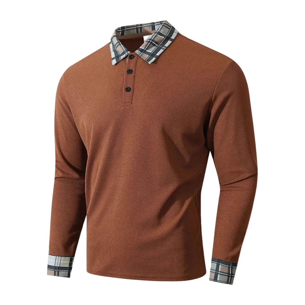 Herre Skjorte Med Plaid Trim Langærmet Afslappet Stil 0