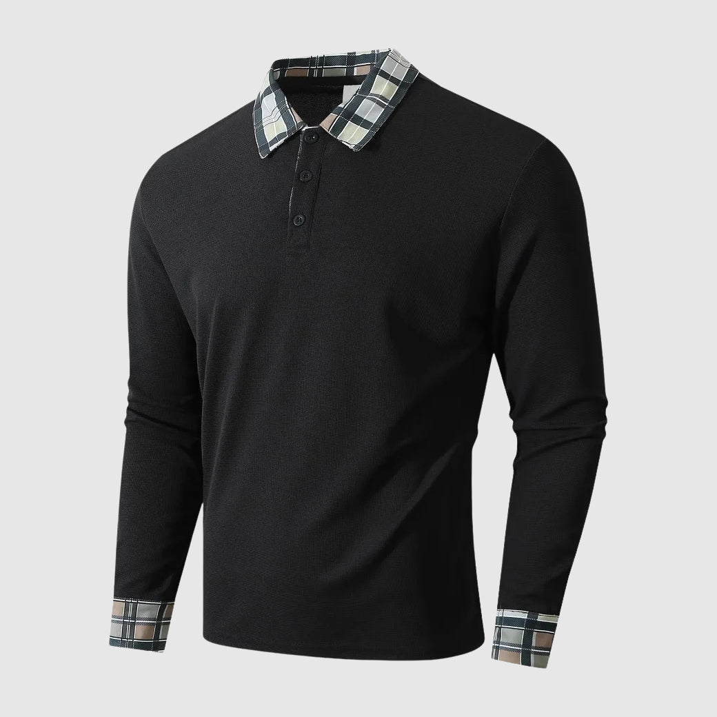 Herre Skjorte Med Plaid Trim Langærmet Afslappet Stil 1