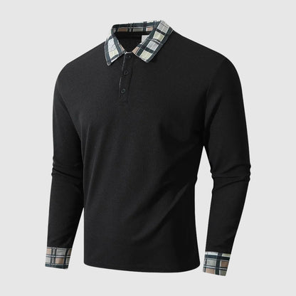 Herre Skjorte Med Plaid Trim Langærmet Afslappet Stil 1