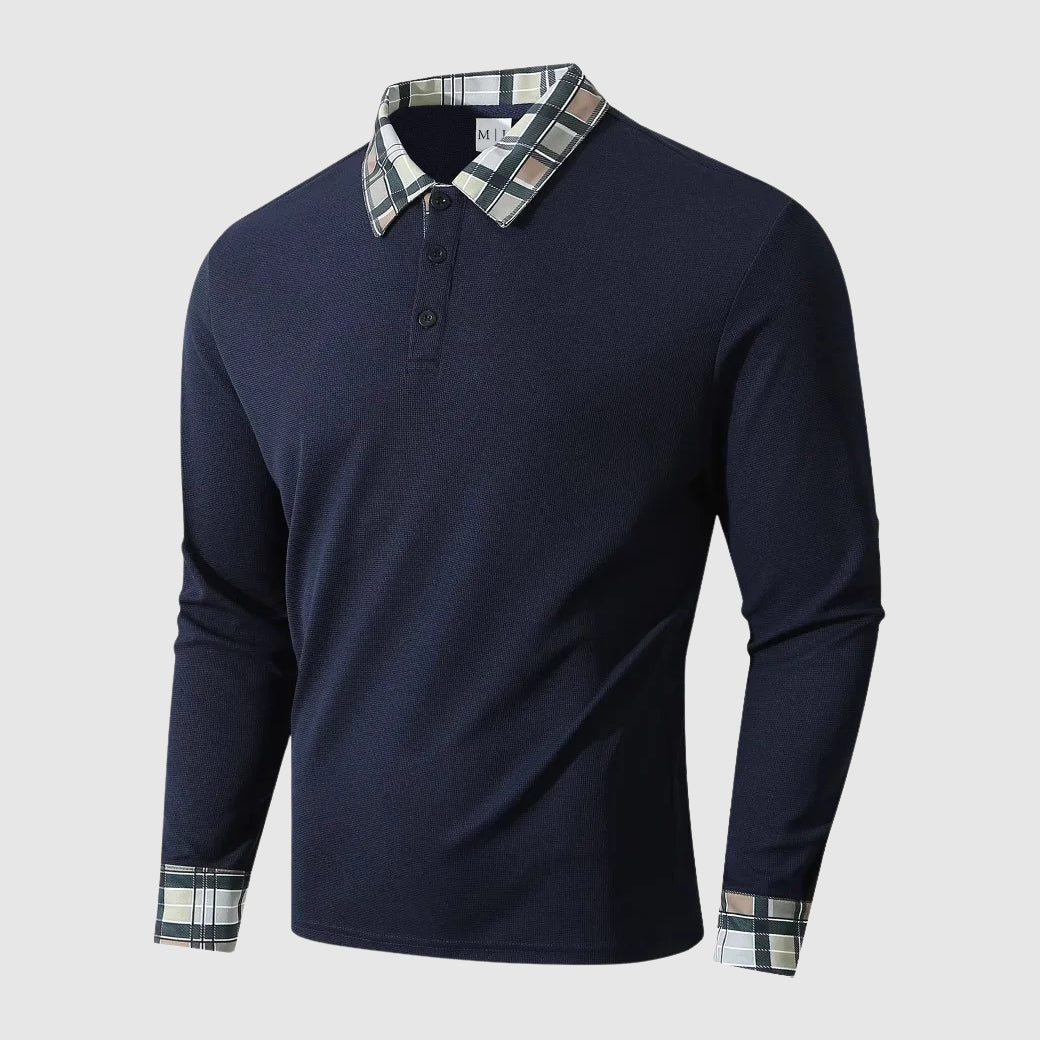 Herre Skjorte Med Plaid Trim Langærmet Afslappet Stil 2
