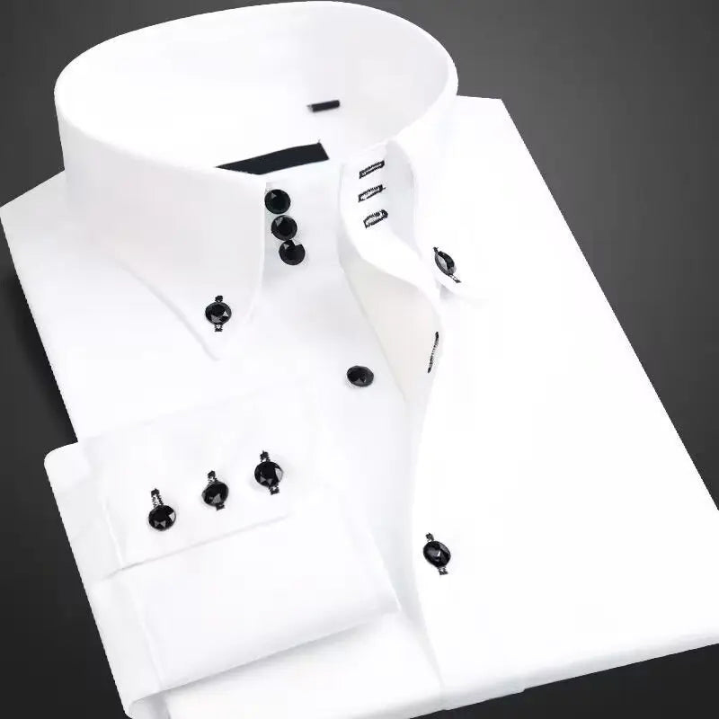 Herre Skjorter Button-Up med Kontrastknapper til Formelle og Uformelle Anledninger 0
