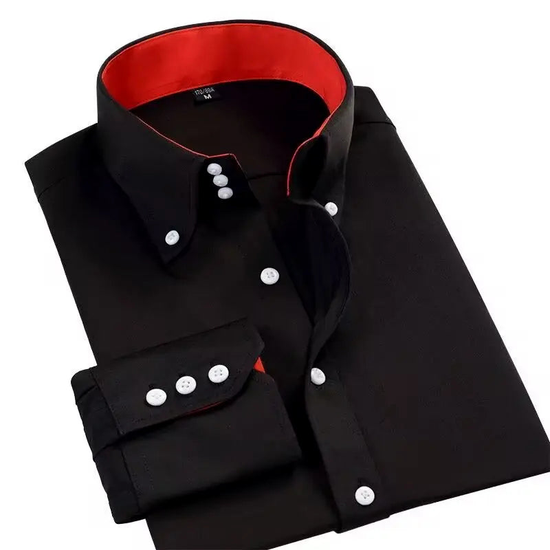 Herre Skjorter Button-Up med Kontrastknapper til Formelle og Uformelle Anledninger 1