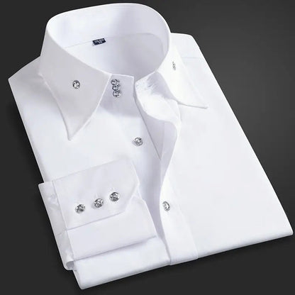 Herre Skjorter Button-Up med Kontrastknapper til Formelle og Uformelle Anledninger 2