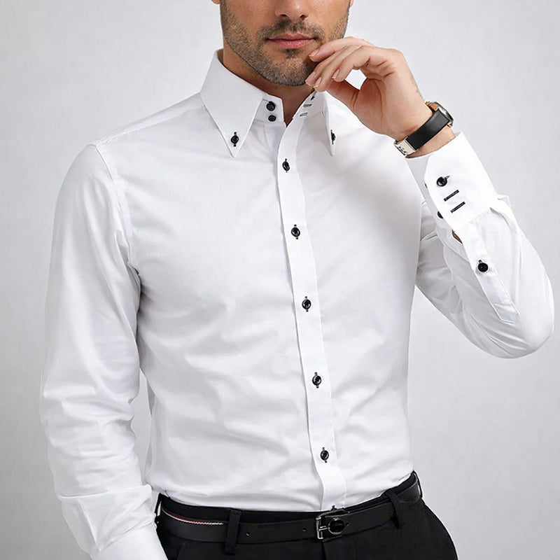 Herre Skjorter Button-Up med Kontrastknapper til Formelle og Uformelle Anledninger 3