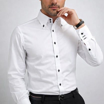 Herre Skjorter Button-Up med Kontrastknapper til Formelle og Uformelle Anledninger 3