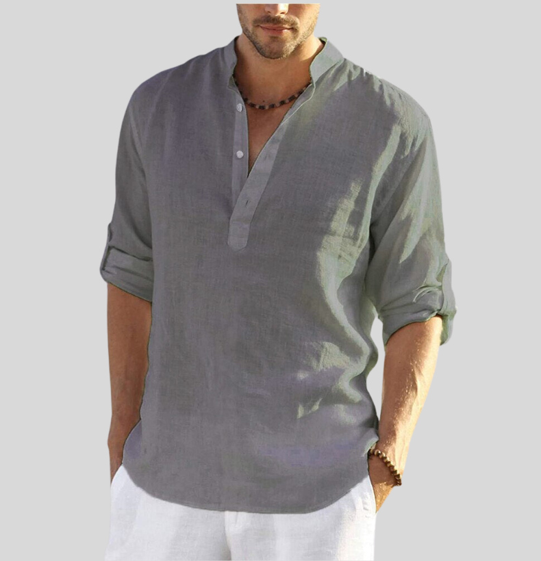 Herre Skjorter Henley Med Lange Ærmer Tidløs Stil 5