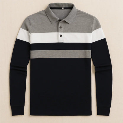 Herre Skjorter Langærmet Stribet Poloshirt Moderne Stil 4
