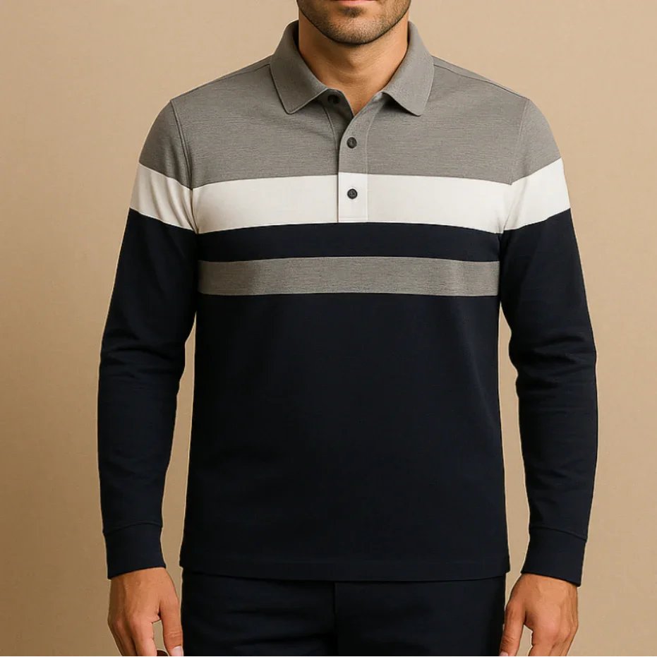 Herre Skjorter Langærmet Stribet Poloshirt Moderne Stil 5