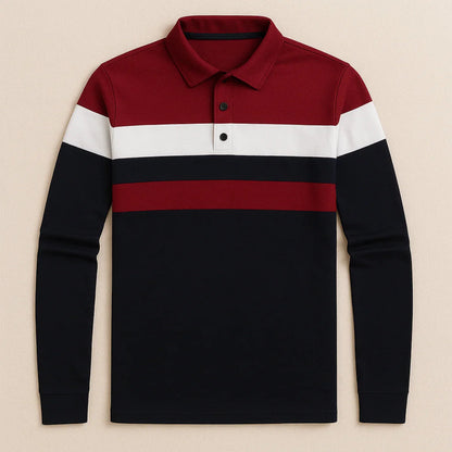 Herre Skjorter Langærmet Stribet Poloshirt Moderne Stil 6