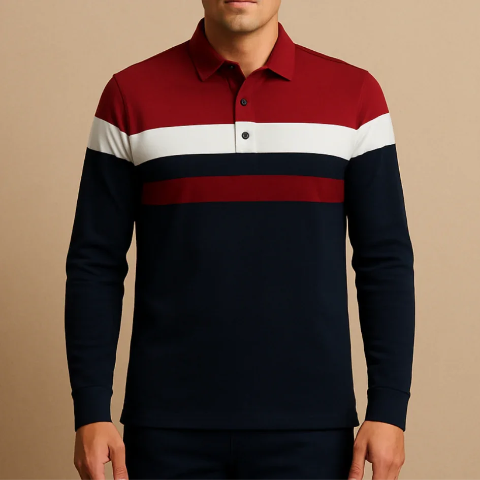 Herre Skjorter Langærmet Stribet Poloshirt Moderne Stil 7