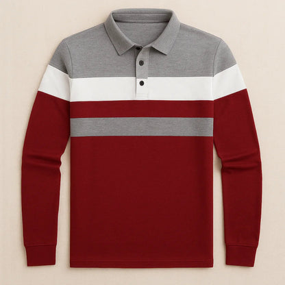 Herre Skjorter Langærmet Stribet Poloshirt Moderne Stil 8