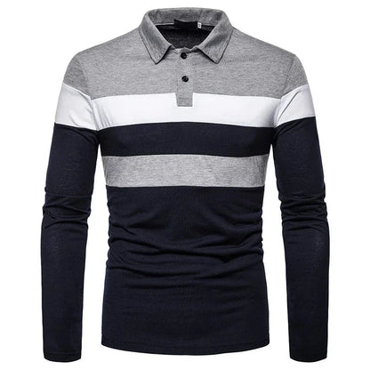 Herre Skjorter Langærmet Stribet Poloshirt Moderne Stil 9