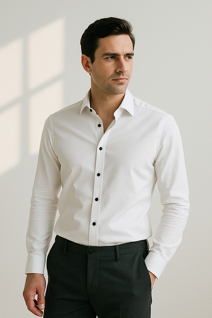 Herre Skjorter Smart Casual Slim Fit Stretchbart Åndbart Stof 0