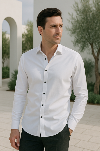 Herre Skjorter Smart Casual Slim Fit Stretchbart Åndbart Stof 1