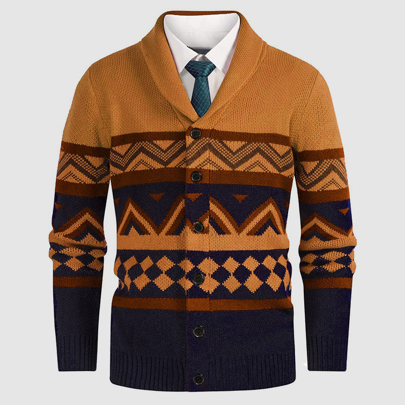 Herre Strikcardigan med Geometrisk Mønster 1