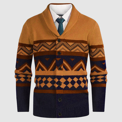 Herre Strikcardigan med Geometrisk Mønster 1