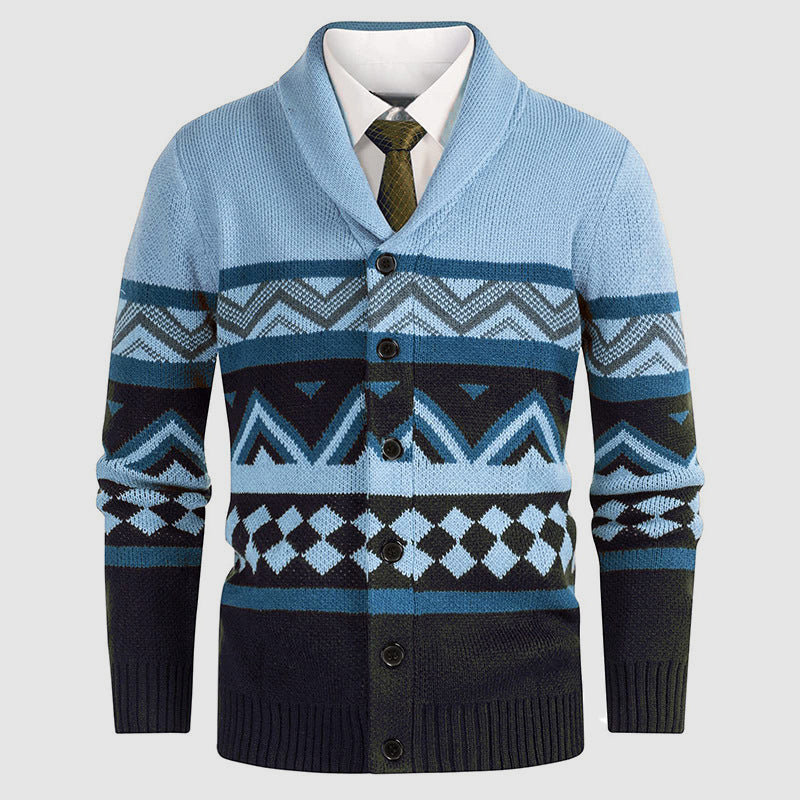 Herre Strikcardigan med Geometrisk Mønster 2