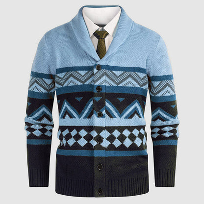Herre Strikcardigan med Geometrisk Mønster 2
