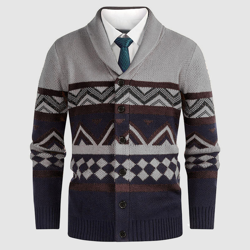 Herre Strikcardigan med Geometrisk Mønster 3