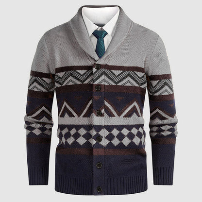 Herre Strikcardigan med Geometrisk Mønster 3