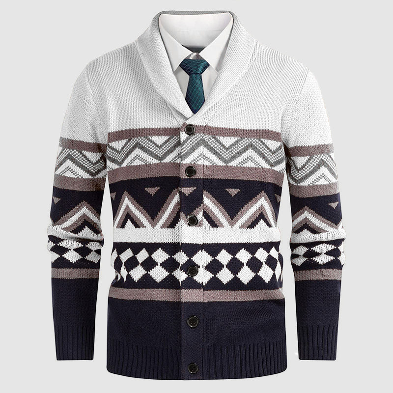 Herre Strikcardigan med Geometrisk Mønster 4