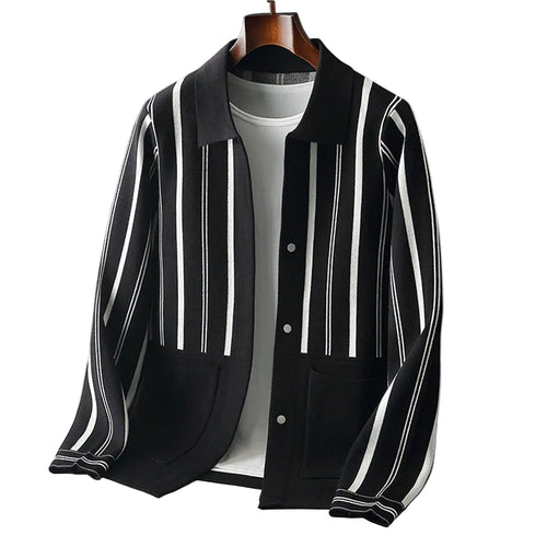Herre Strikket Cardigan med Striber 0