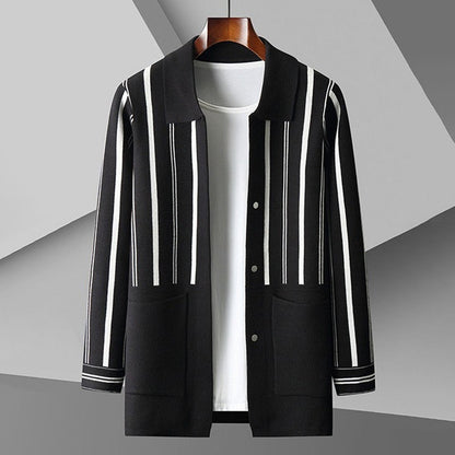 Herre Strikket Cardigan med Striber 2