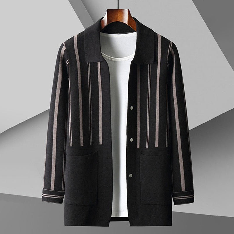 Herre Strikket Cardigan med Striber 3