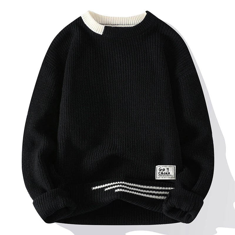 Herre Strikket Sweater med Farveblok Design 3