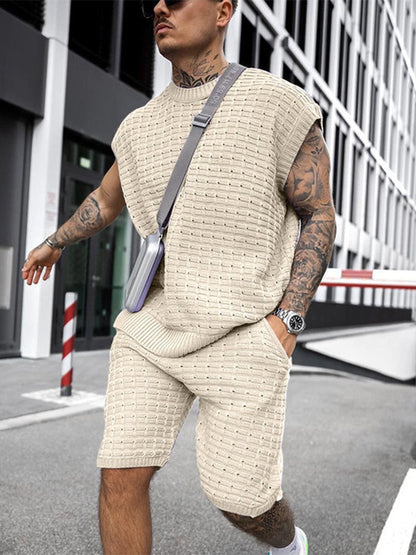 Herre Striksæt med Rund Hals og Elastiske Shorts 3