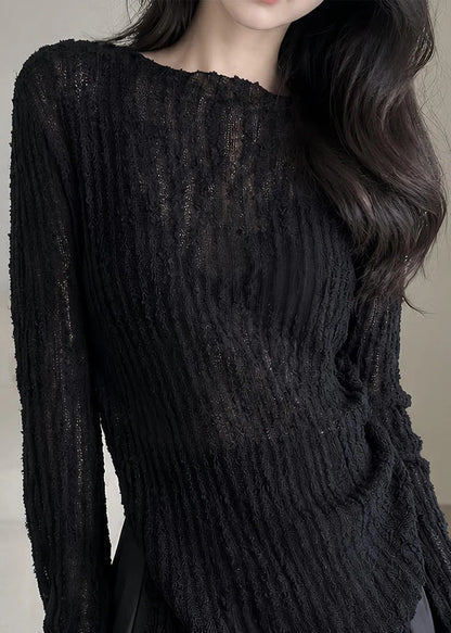 Herre Striktrøje Langærmet Slim Fit Udhullet Design 4