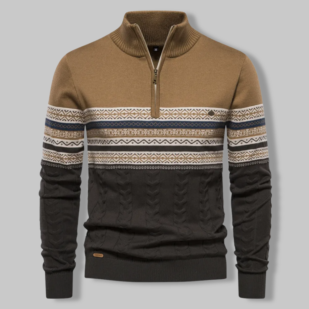 Herre Striktrøje Quart Zipper Noors Mønster Blød Stof 3