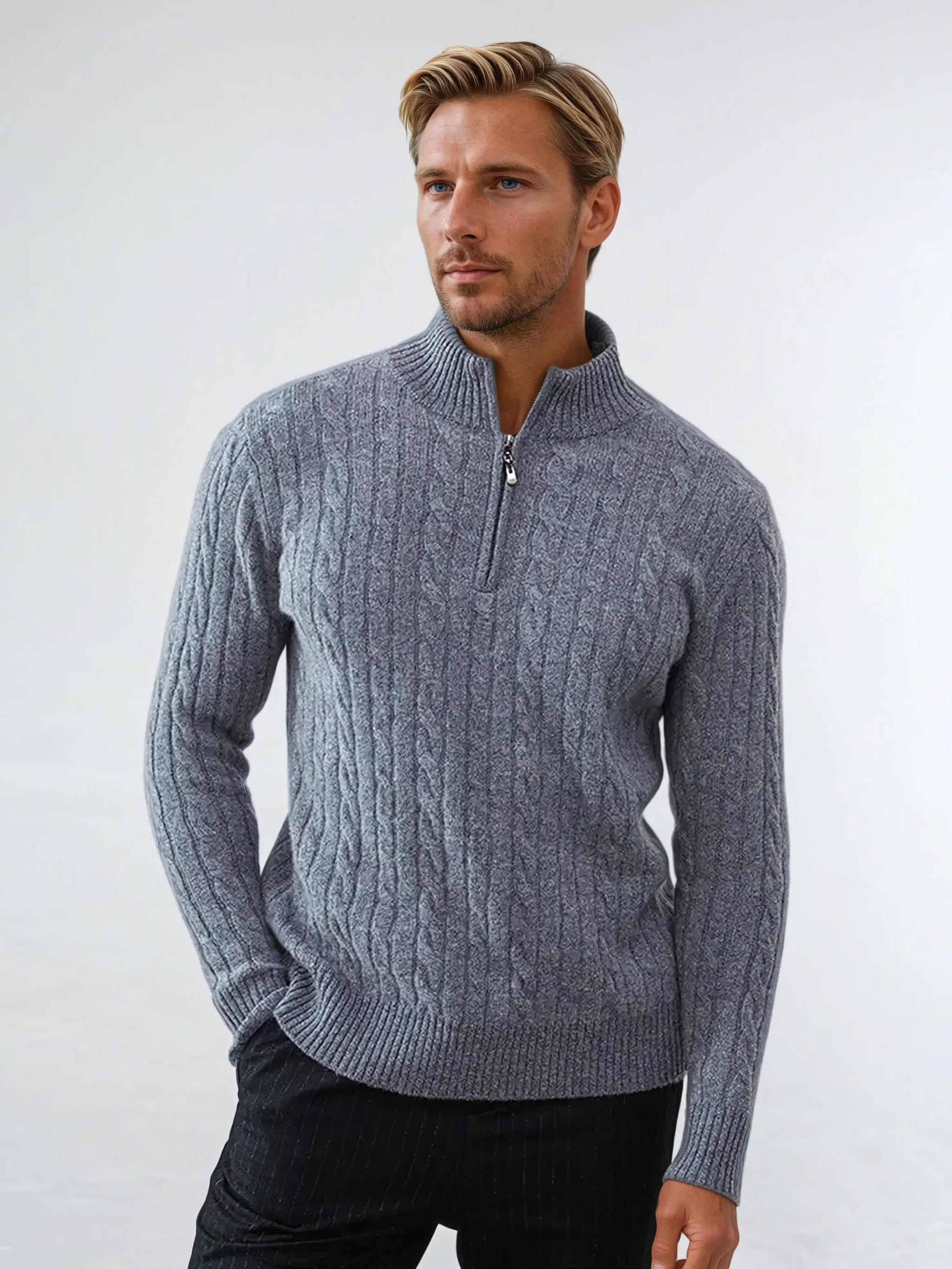 Herre Sweatshirt med Lynlås og Kabelstrikning 1