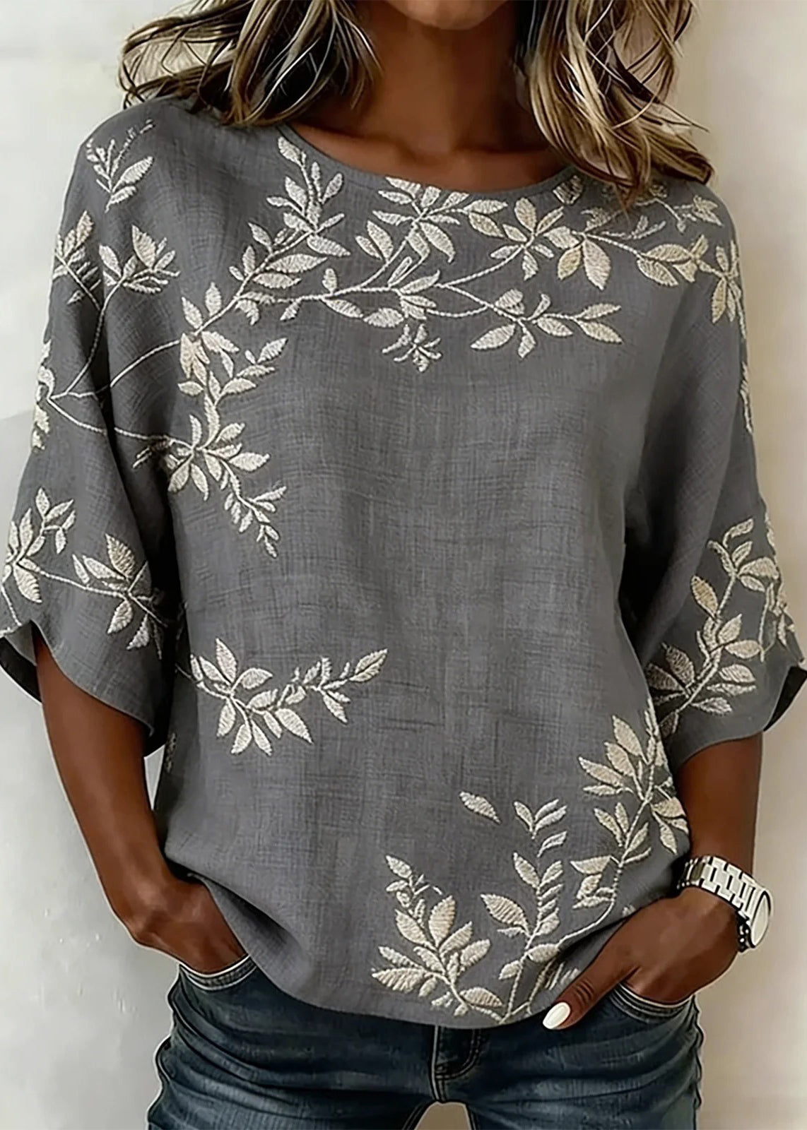 Herre T-shirt med O-hals og Print 1