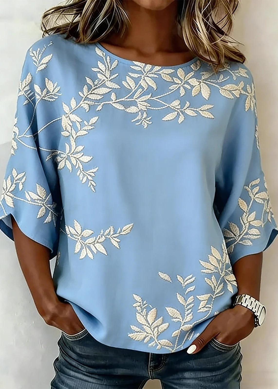 Herre T-shirt med O-hals og Print 2