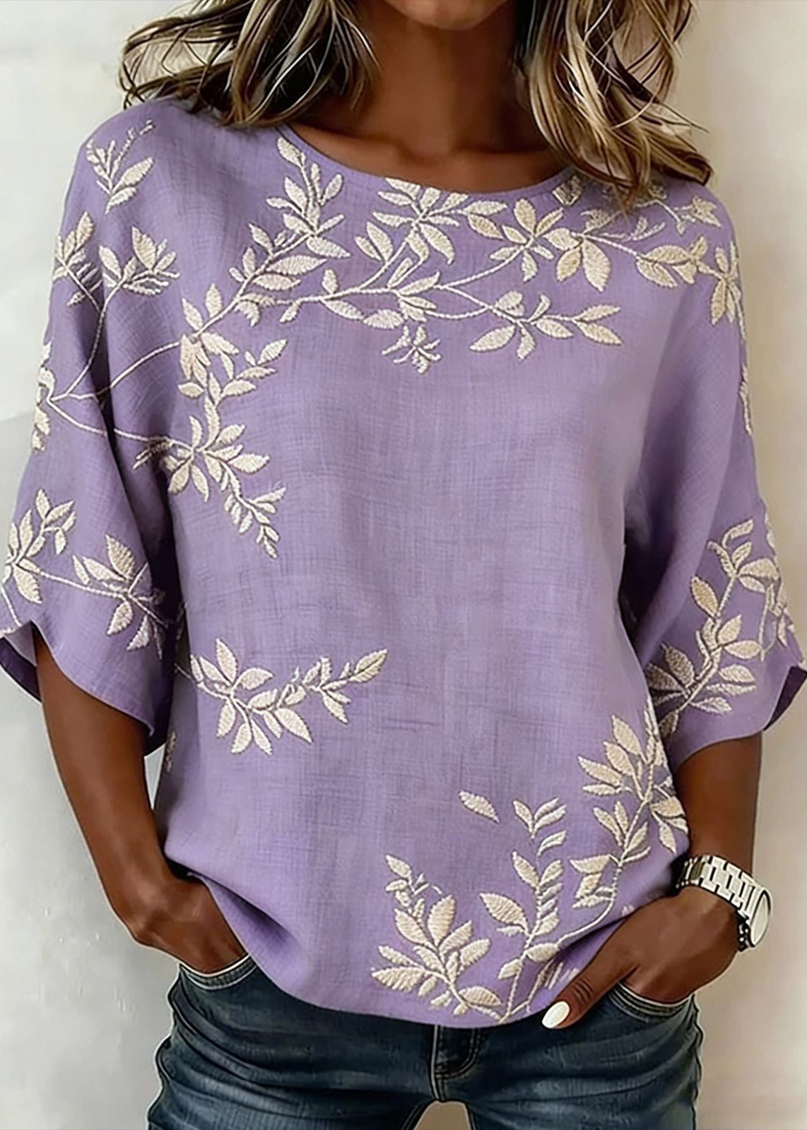 Herre T-shirt med O-hals og Print 3