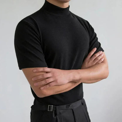 Herre T-shirt med høj krave og casual design til hverdagsbrug 1