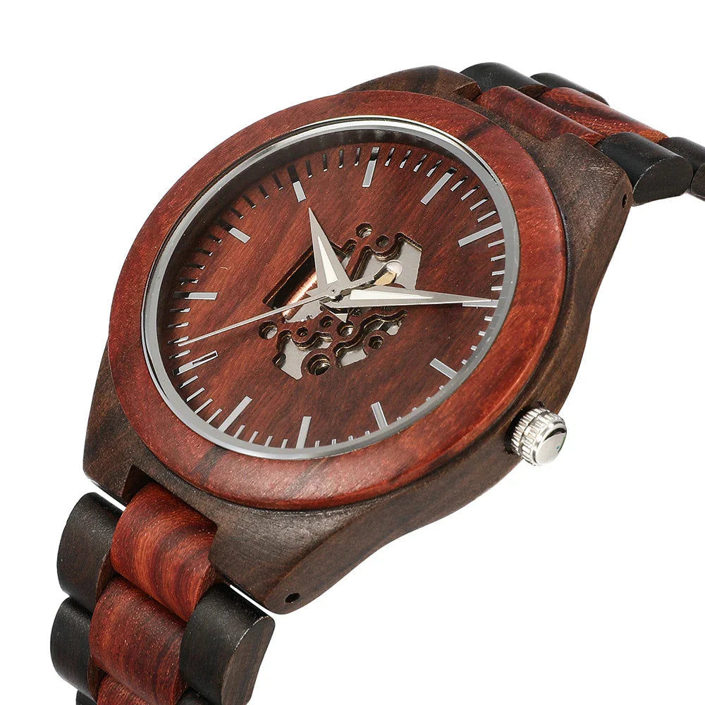 Herre Ure Analog med Trædesign og Klassisk Rundt Ansigt 1