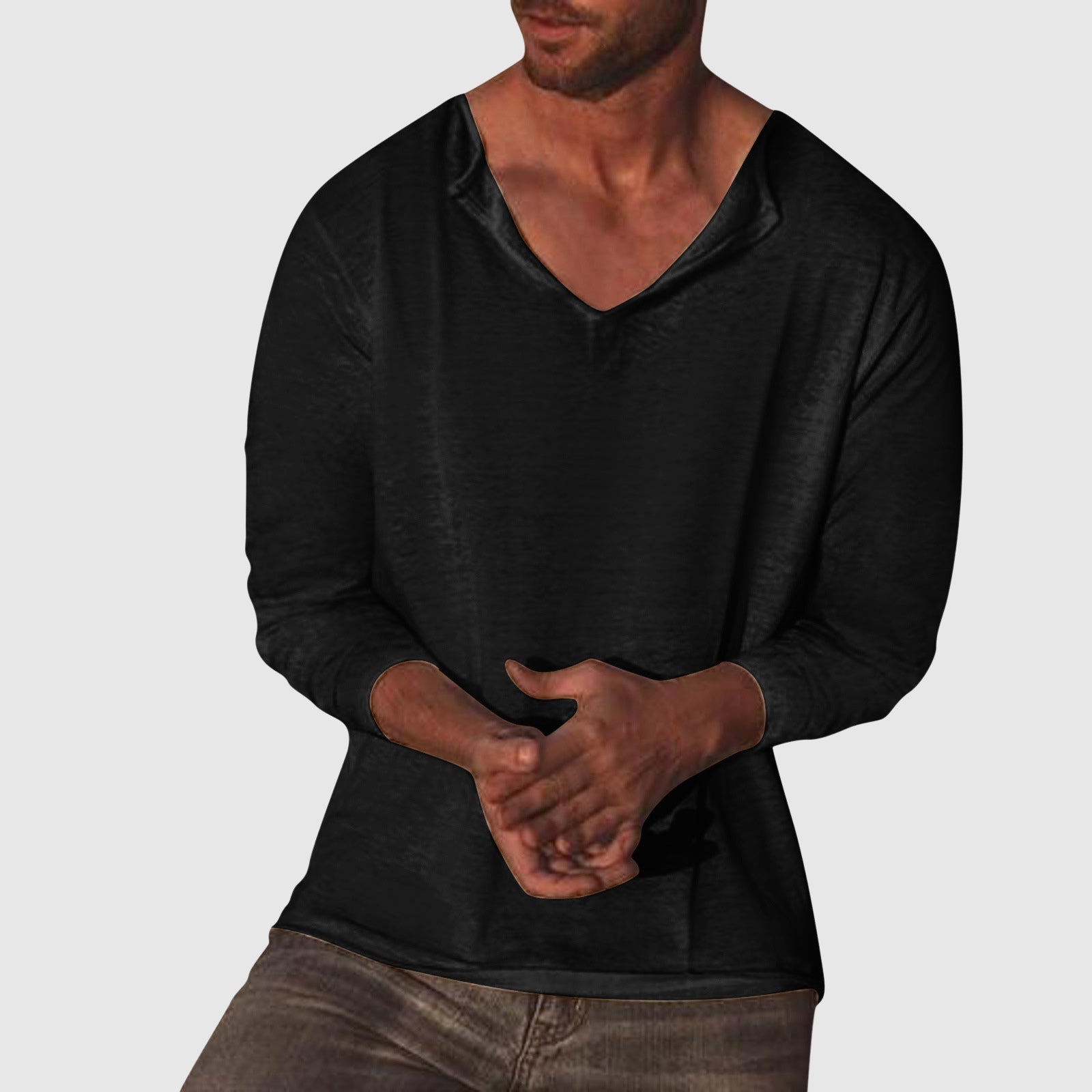 Herre V-hals Skjorte Løs Pasform 1