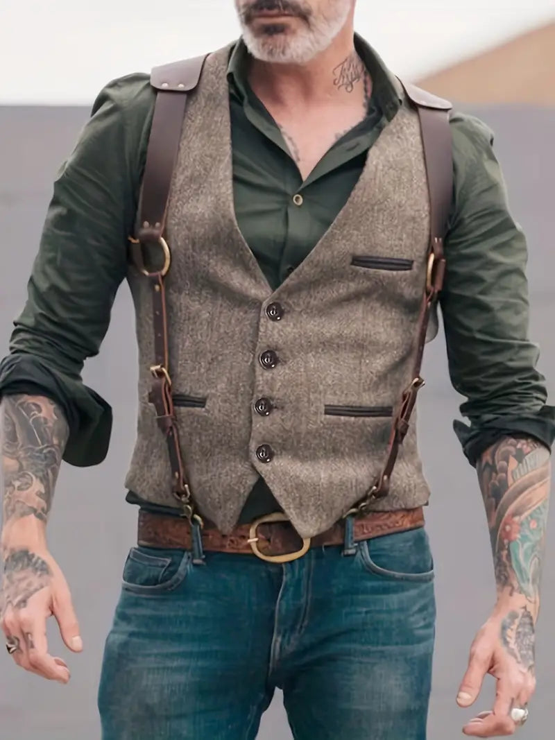 Herre V-hals Vendbar Vest Retro Stil 1