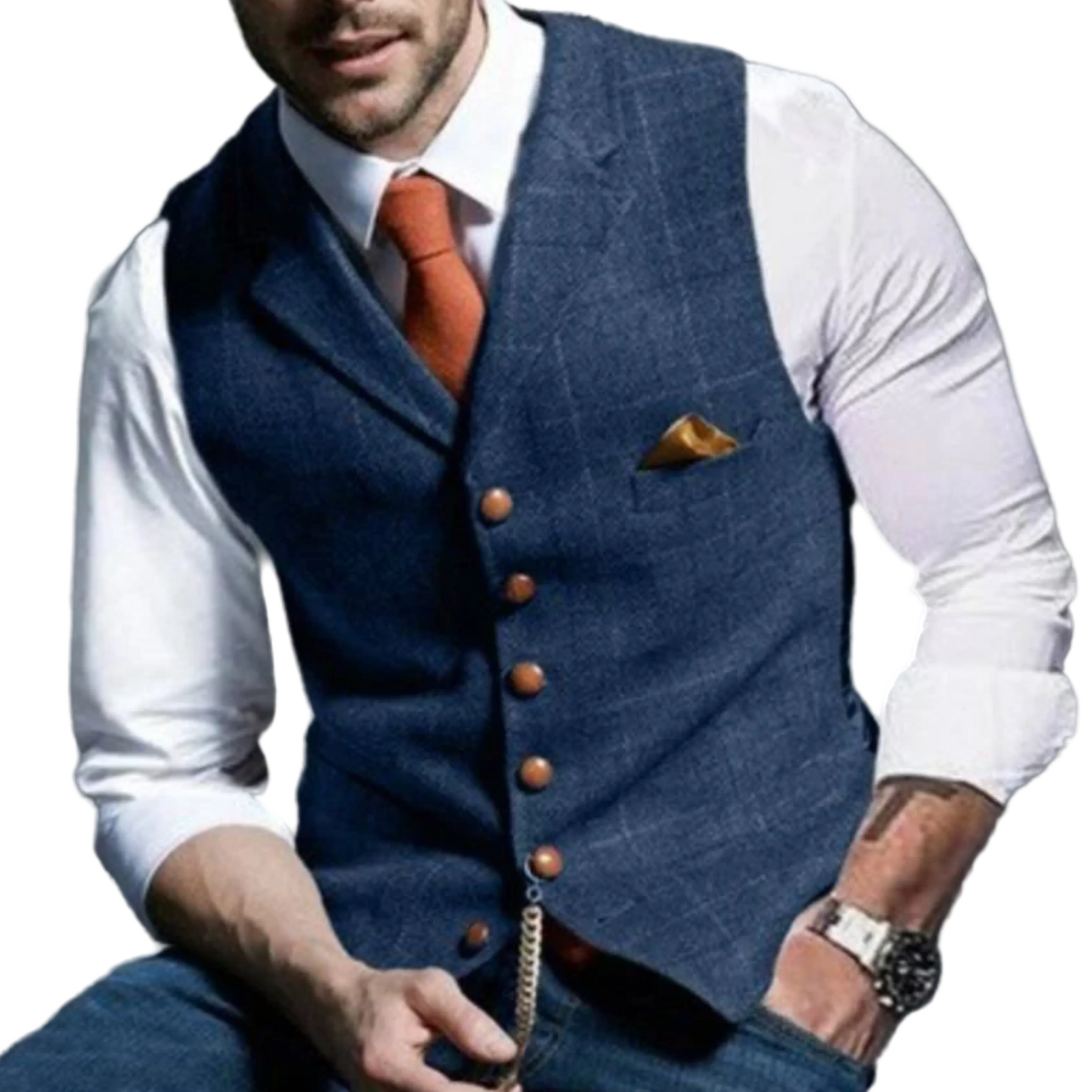 Herre Vest Slim Fit med Knapper og Lommer 0