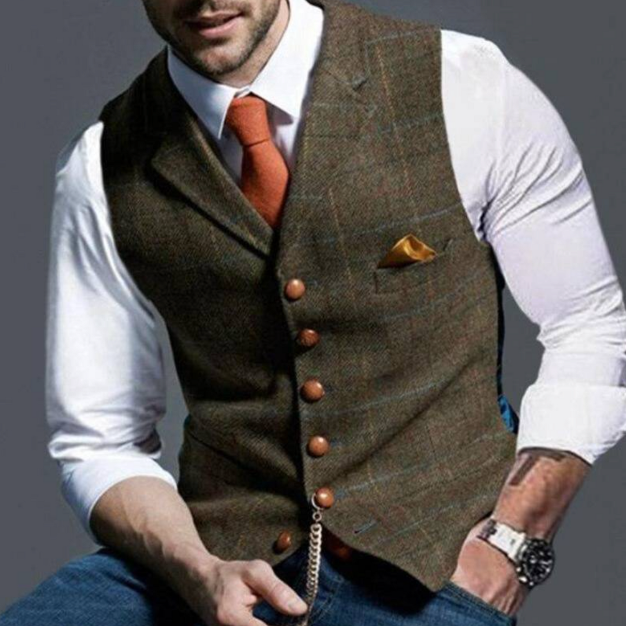Herre Vest Slim Fit med Knapper og Lommer 1