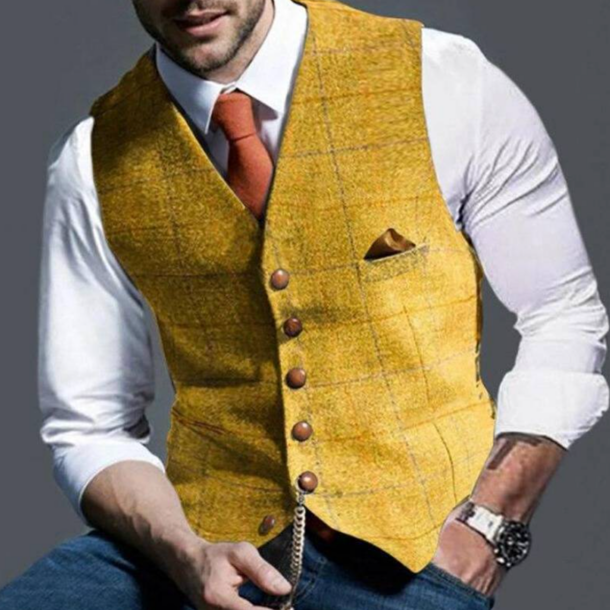 Herre Vest Slim Fit med Knapper og Lommer 2