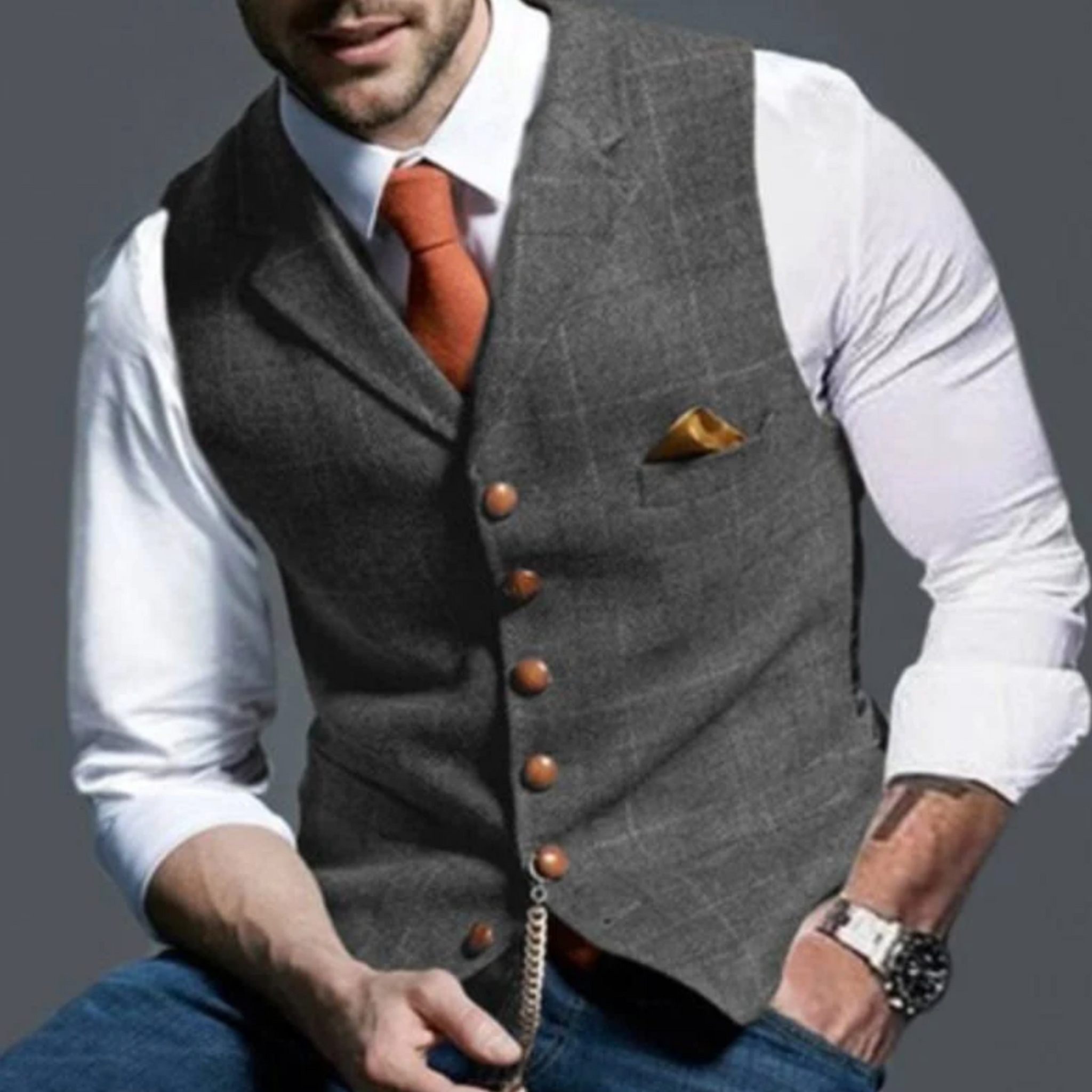 Herre Vest Slim Fit med Knapper og Lommer 5