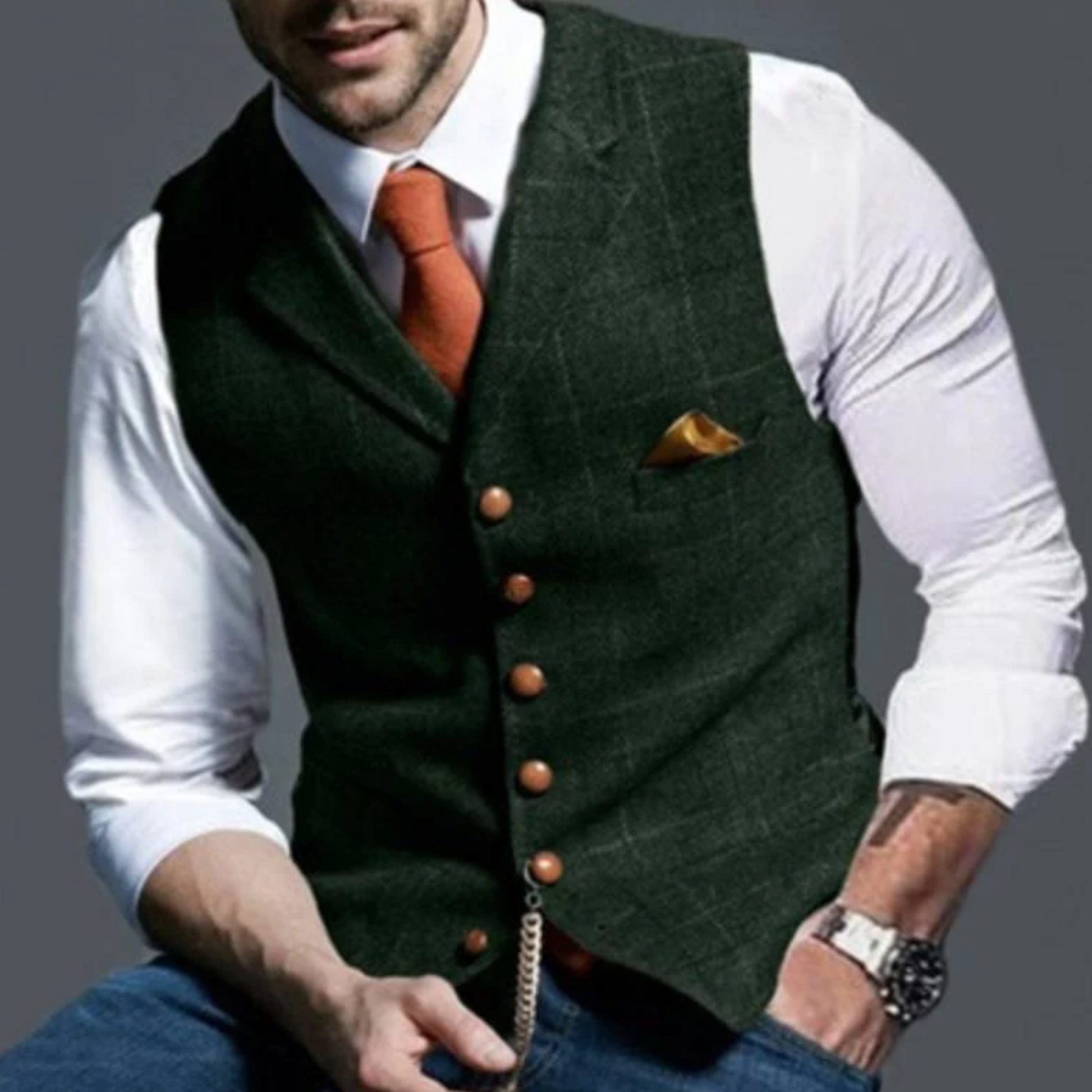 Herre Vest Slim Fit med Knapper og Lommer 7