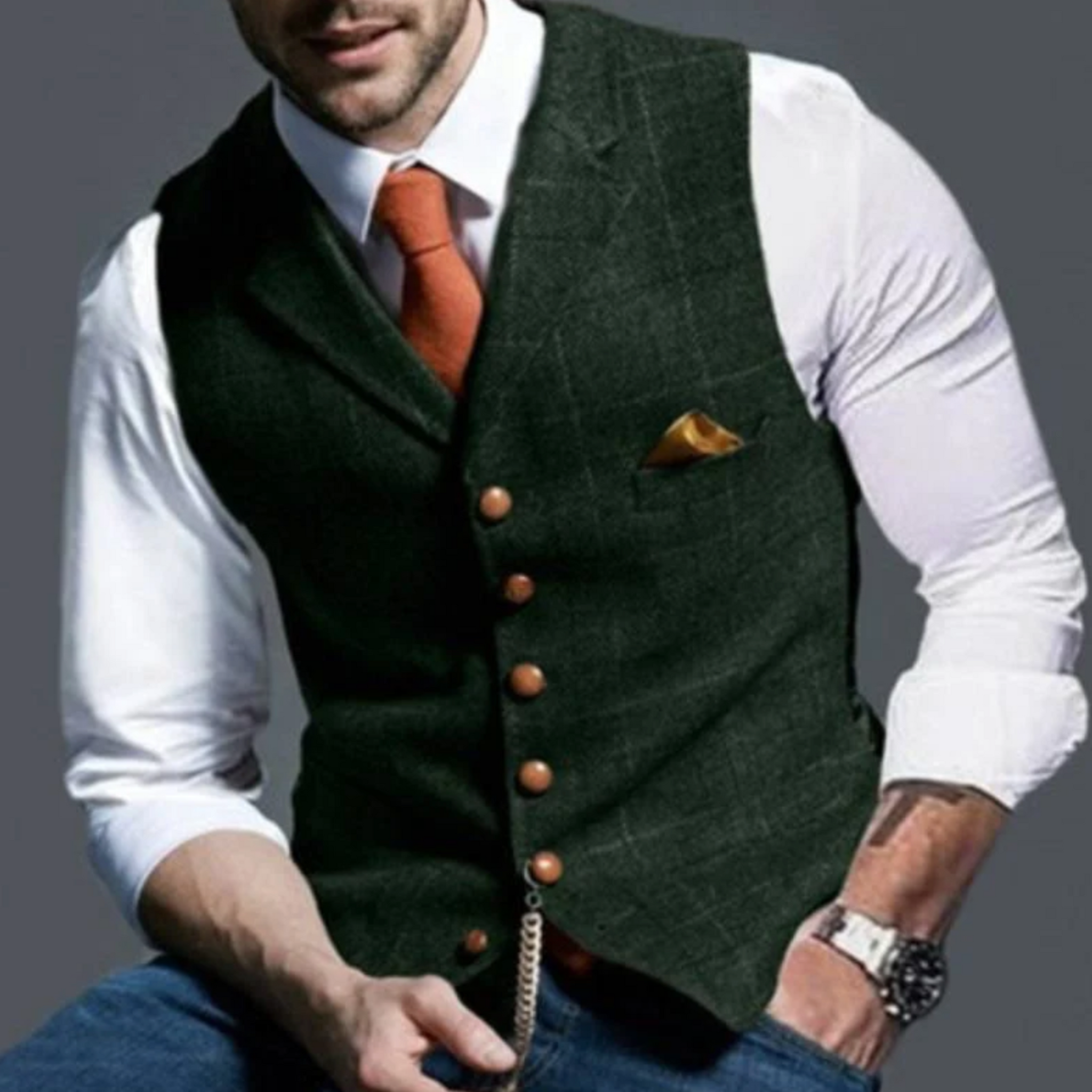 Herre Vest Slim Fit med Knapper og Lommer 7