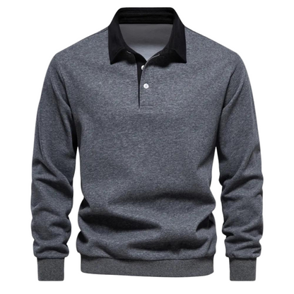 Herren Polo Sweatshirt Retro Style Med Kontrasterende Krave 0