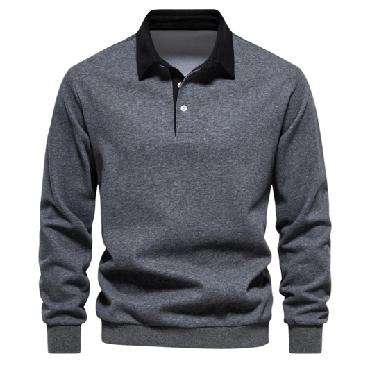 Herren Polo Sweatshirt Retro Style Med Kontrasterende Krave 0
