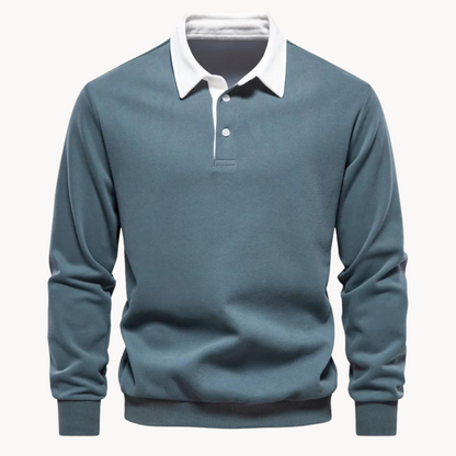 Herren Polo Sweatshirt Retro Style Med Kontrasterende Krave 1