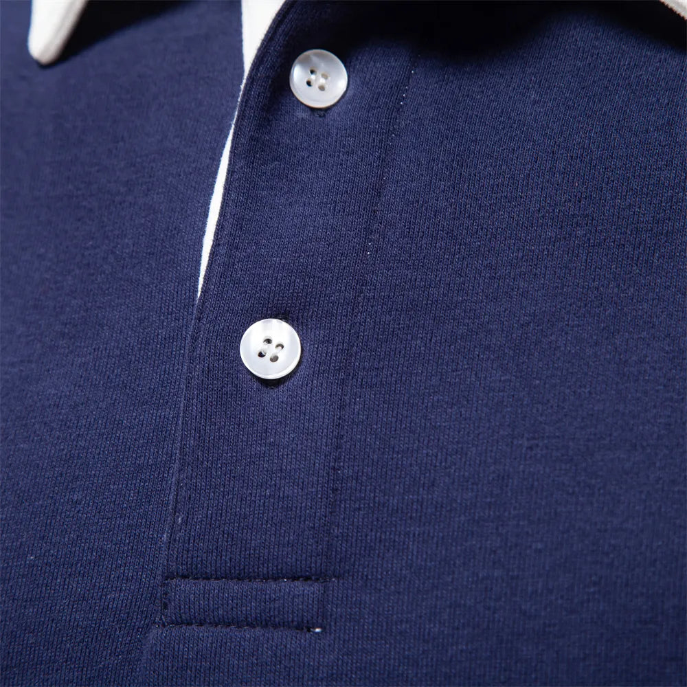 Herren Polo Sweatshirt Retro Style Med Kontrasterende Krave 6